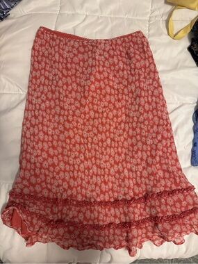 Vintage Coral Floral Tiered Ruffle Skirt - Women